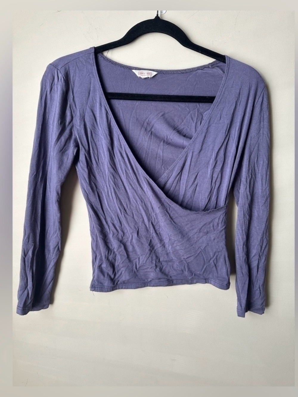 Cape Juby purple plunge V neck Wrap blouse Small Balletcore Y2K Coquette Casual